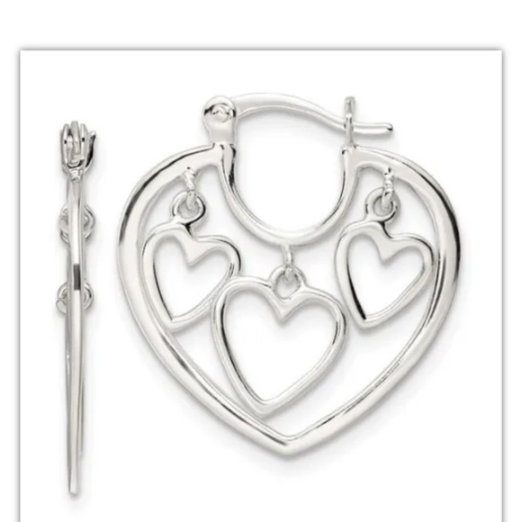 Sterling Silver 3-Hearts Hoop Earrings 23.1x21.9 mm NEW - Picture 1 of 4